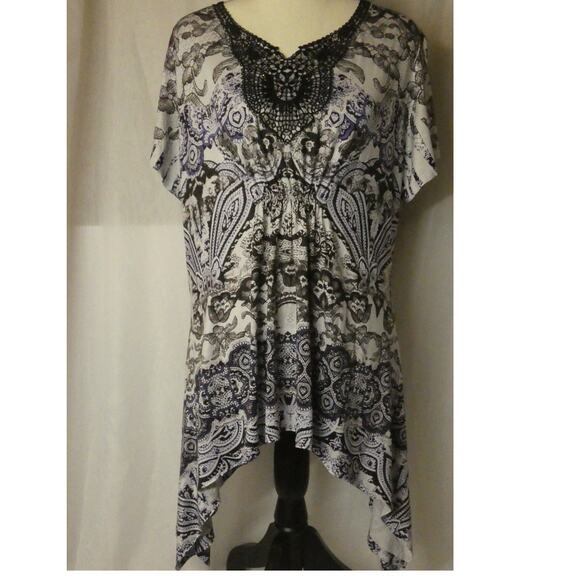 World Unity Women's Blouse Large Tunic Artsy Asymetrical Crochet - Picture 1 of 8